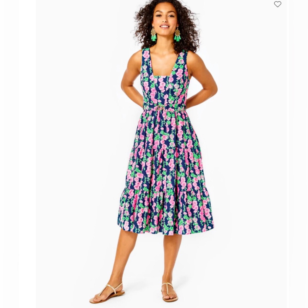 Lilly Pulitzer Women's 4 Oyster Bay Navy DE VINE MCKINNON MIDI DRESS NWT